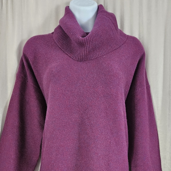 NWT LL Bean cranberry pink purple 100% cashmere turtleneck sweater Womens Large - Picture 2 of 6